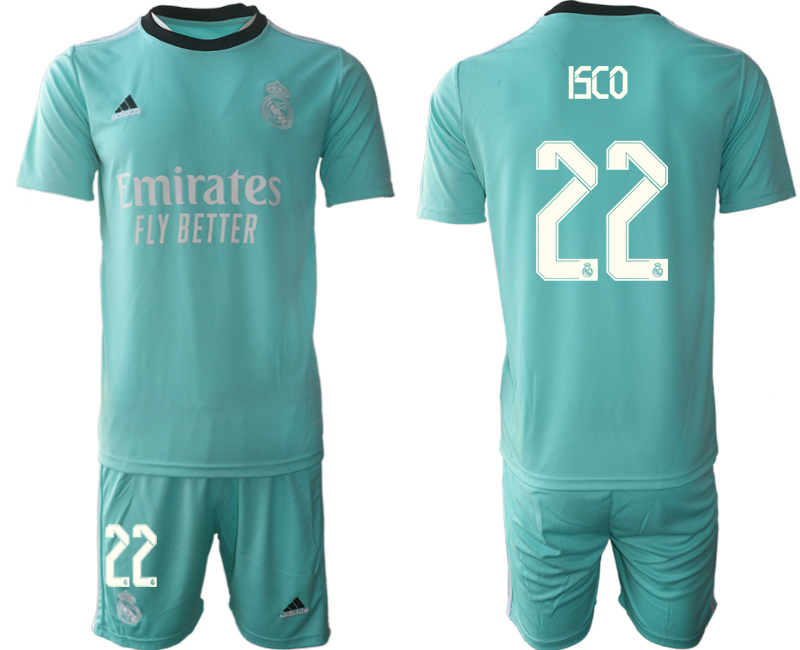 Men 2021-2022 Club Real Madrid second away Light blue #22 Soccer Jersey->real madrid jersey->Soccer Club Jersey
